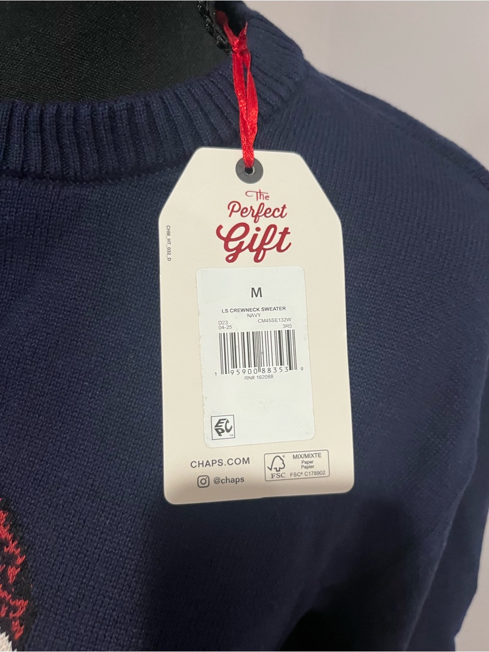 NWT Chaps Navy Sweater with Golden Dog Graphic and Red Hat - Picture 3 of 9